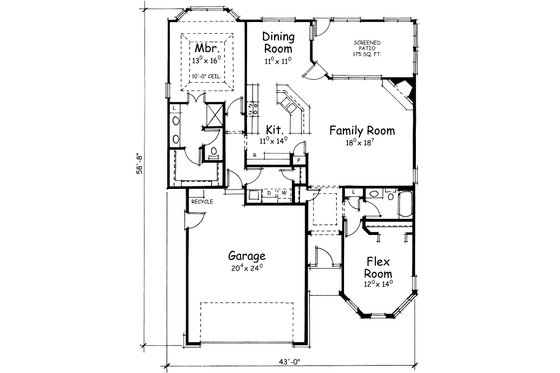 Floor Plan - Main Floor for European House Plan #20-1602 - 2 bed, 2 bath