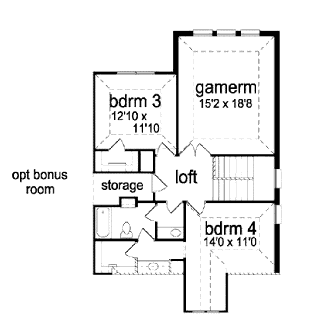 Floor Plan - Upper Floor for European House Plan #84-341 - 4 bed, 3 bath