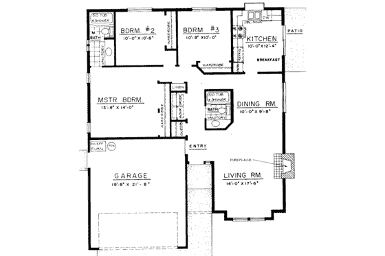 Floor Plan - Main Floor for Bungalow House Plan #303-289 - 3 bed, 2 bath