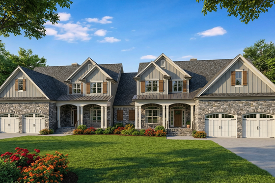 Exterior - Front Elevation 3 for Craftsman House Plan #17-2446 - 4 bed, 2.5 bath
