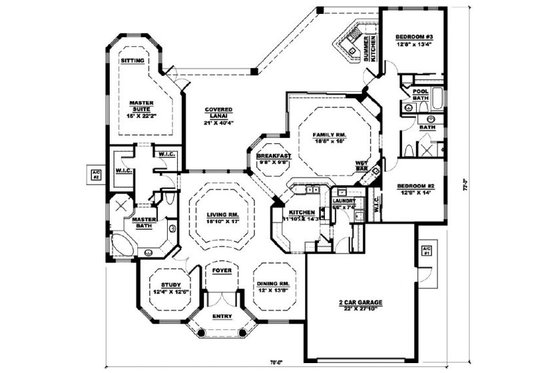 Floor Plan - Main Floor for Mediterranean House Plan #27-352 - 3 bed, 3 bath