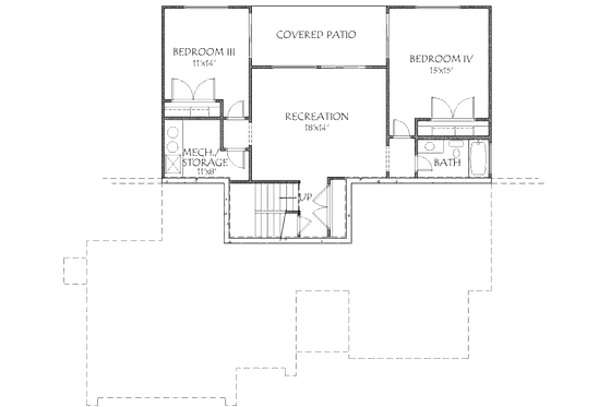 Floor Plan - Lower Floor for Adobe / Southwestern House Plan #24-282 - 4 bed, 3 bath