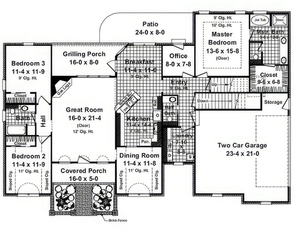 House Blueprint - Ranch Floor Plan - Main Floor Plan #21-594