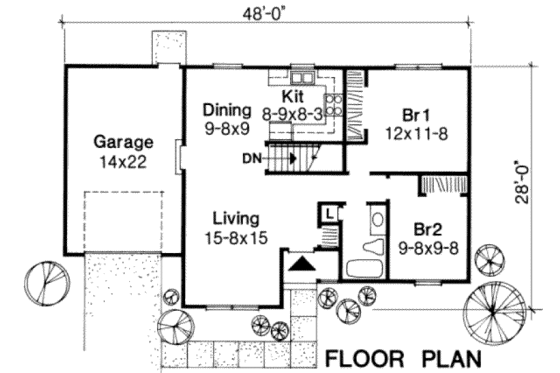 Floor Plan - Main Floor for Ranch House Plan #334-110 - 2 bed, 1 bath