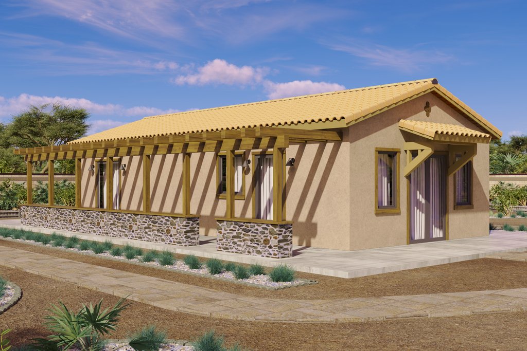 Exterior - Front Elevation 2 for Mediterranean House Plan #1106-88 - 1 bed, 1 bath