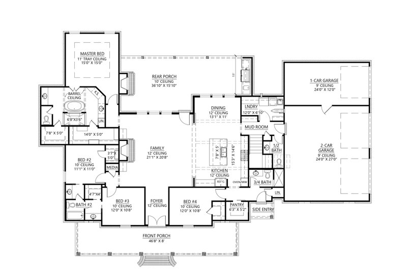 House Design - Floor Plan - Main Floor for Southern House Plan #1074-61 - 4 bed, 3.5 bath
