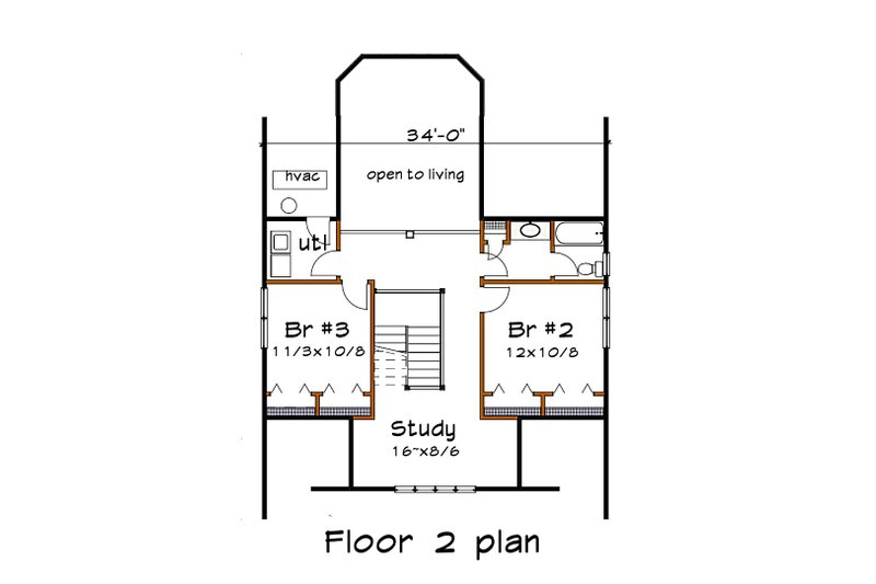 House Blueprint - Floor Plan - Upper Floor for Craftsman House Plan #79-264 - 3 bed, 2.5 bath