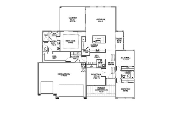 Floor Plan - Main Floor for Adobe / Southwestern House Plan #1073-31 - 4 bed, 2.5 bath