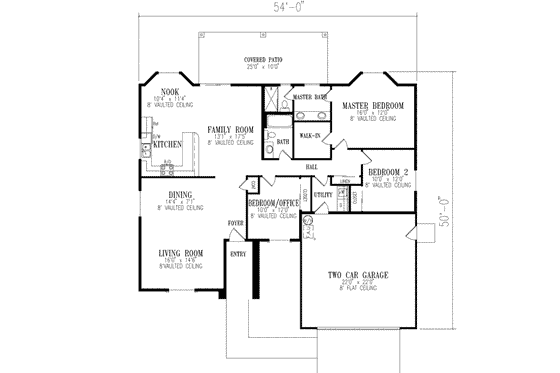 Floor Plan - Main Floor for Mediterranean House Plan #1-354 - 3 bed, 2 bath
