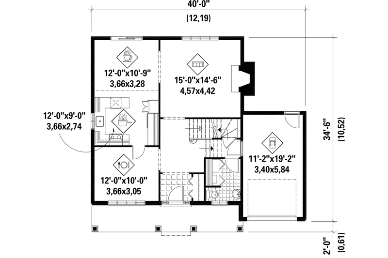 Dream House Plan - Floor Plan - Main Floor for Country House Plan #25-4791 - 3 bed, 1 bath