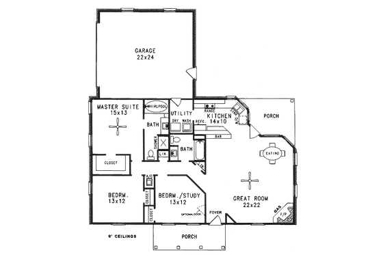 Floor Plan - Main Floor for European House Plan #14-128 - 3 bed, 2 bath