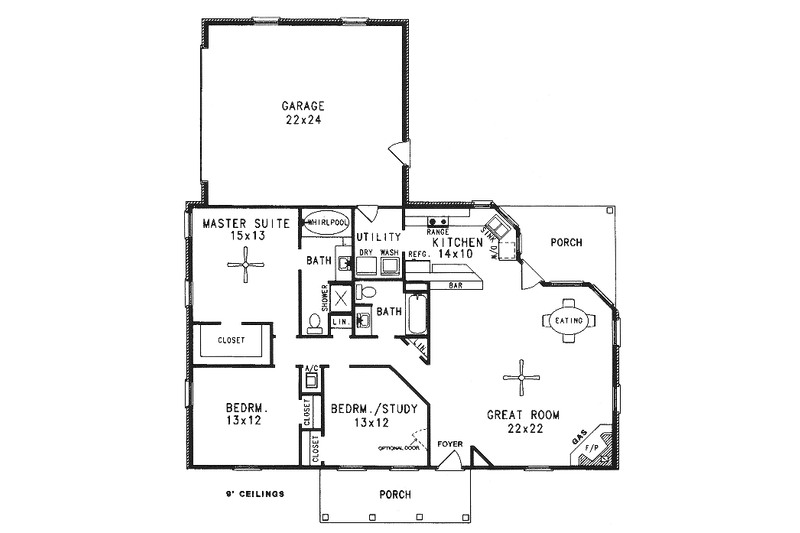 Architectural House Design - Floor Plan - Main Floor for European House Plan #14-128 - 3 bed, 2 bath