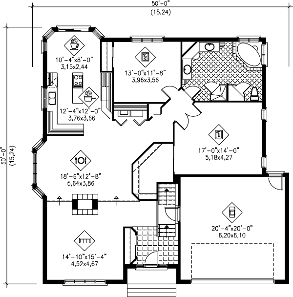 House Blueprint - Floor Plan - Main Floor for Traditional House Plan #25-1071 - 2 bed, 1 bath