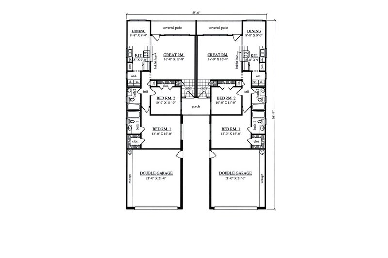 House Plan Design - Floor Plan - Main Floor for Traditional House Plan #42-375 - 2 bed, 2 bath