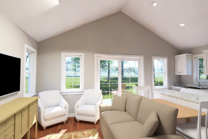 Dream House Plan - Interior - Family Room for Cottage House Plan #513-2443 - 1 bed, 1 bath