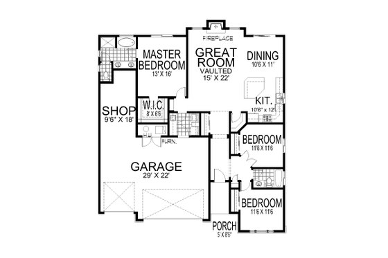Floor Plan - Main Floor for Craftsman House Plan #112-285 - 3 bed, 2 bath