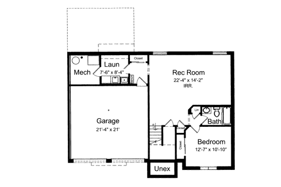 Floor Plan - Lower Floor for Craftsman House Plan #46-501 - 3 bed, 2 bath