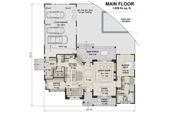 Floor Plan - Main Floor for Farmhouse House Plan #51-1139 - 4 bed, 3.5 bath