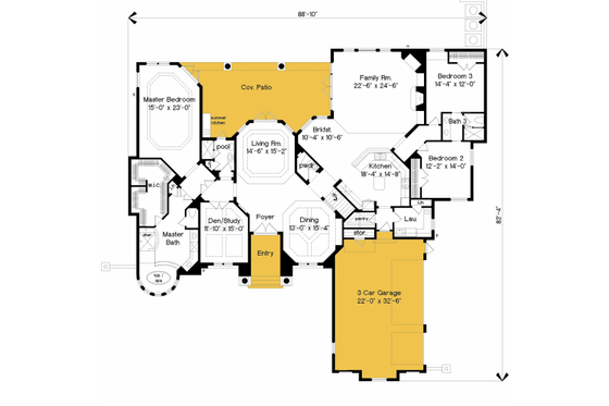 Floor Plan - Main Floor for Mediterranean House Plan #135-192 - 6 bed, 5.5 bath