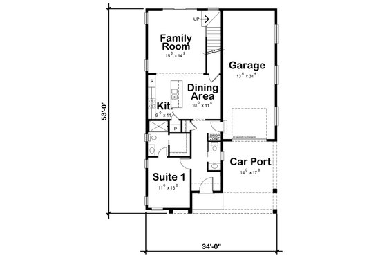 Floor Plan - Main Floor for Modern House Plan #20-2521 - 4 bed, 3.5 bath
