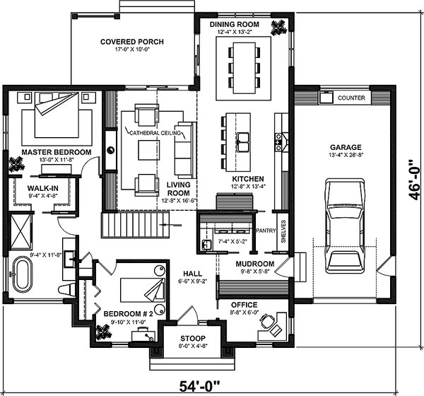 Architectural House Design - Bungalow Floor Plan - Main Floor Plan #23-2809