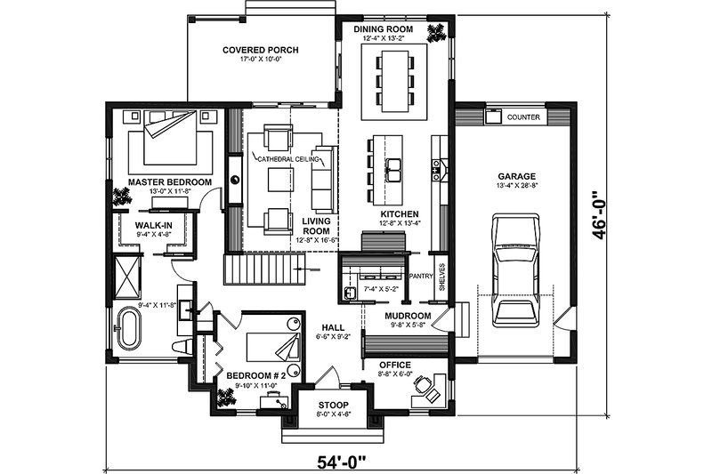 Dream House Plan - Floor Plan - Main Floor for Bungalow House Plan #23-2809 - 2 bed, 1 bath