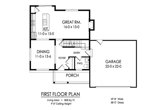 Floor Plan - Main Floor for Traditional House Plan #1010-220 - 3 bed, 2.5 bath