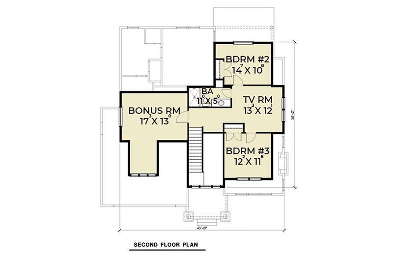 House Blueprint - Floor Plan - Upper Floor for Craftsman House Plan #1070-60 - 3 bed, 2.5 bath