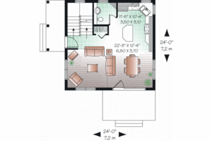 Floor Plan - Main Floor for Cabin House Plan #23-2267 - 2 bed, 1.5 bath