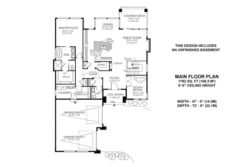 House Blueprint - Floor Plan - Main Floor for Modern House Plan #1100-20 - 2 bed, 1.5 bath