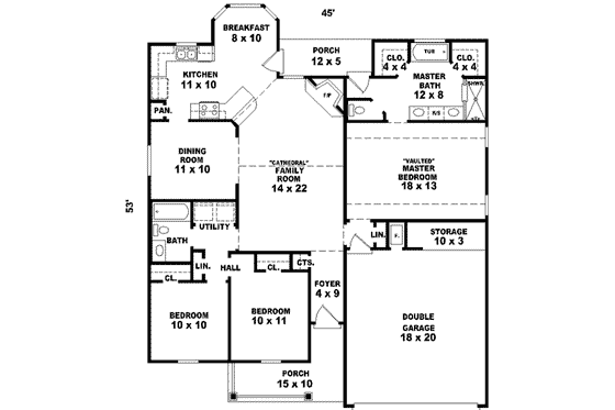 Floor Plan - Main Floor for Ranch House Plan #81-770 - 3 bed, 2 bath