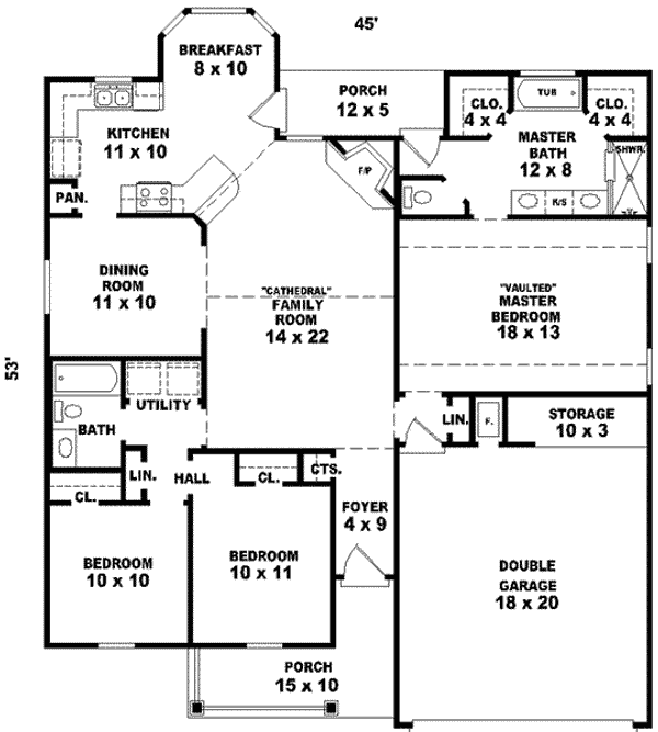 Floor Plan - Main Floor for Ranch House Plan #81-770 - 3 bed, 2 bath