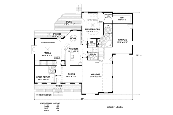 Floor Plan - Main Floor for Craftsman House Plan #56-586 - 4 bed, 4.5 bath