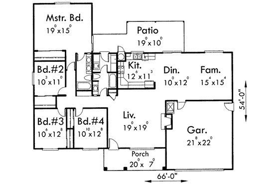 Floor Plan - Main Floor for Adobe / Southwestern House Plan #303-320 - 4 bed, 2 bath