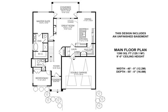 Floor Plan - Main Floor for Farmhouse House Plan #1100-13 - 2 bed, 2 bath