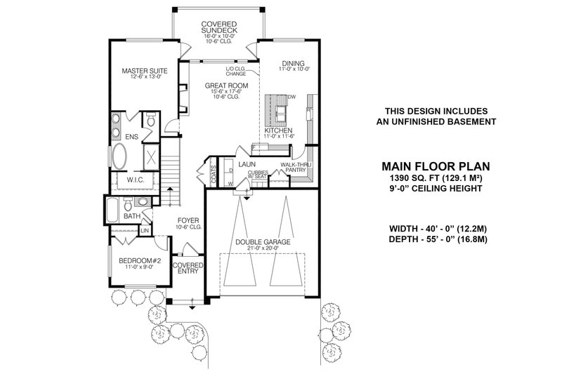 House Blueprint - Floor Plan - Main Floor for Farmhouse House Plan #1100-13 - 2 bed, 2 bath
