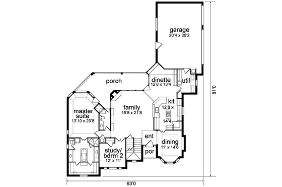 Floor Plan - Main Floor for Traditional House Plan #84-172 - 4 bed, 3 bath