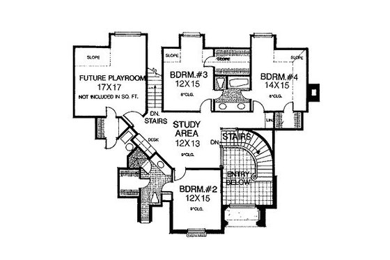 Floor Plan - Upper Floor for European House Plan #310-601 - 4 bed, 3.5 bath