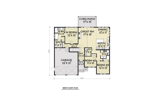 Floor Plan - Main Floor for Farmhouse House Plan #1070-97 - 4 bed, 3 bath