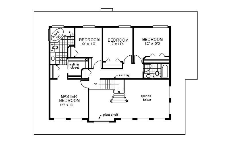 House Blueprint - Floor Plan - Upper Floor for Country House Plan #18-262 - 4 bed, 2.5 bath