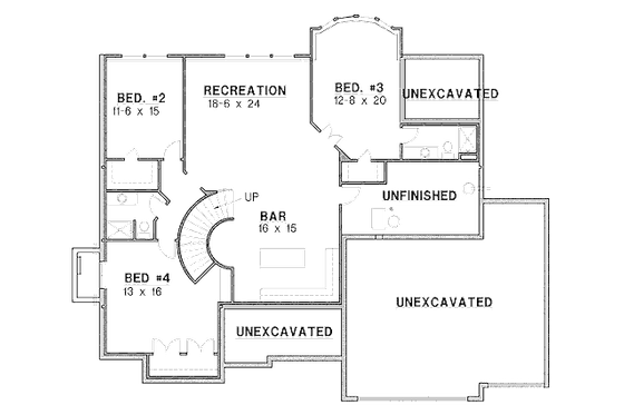 Floor Plan - Lower Floor for European House Plan #67-883 - 4 bed, 3.5 bath