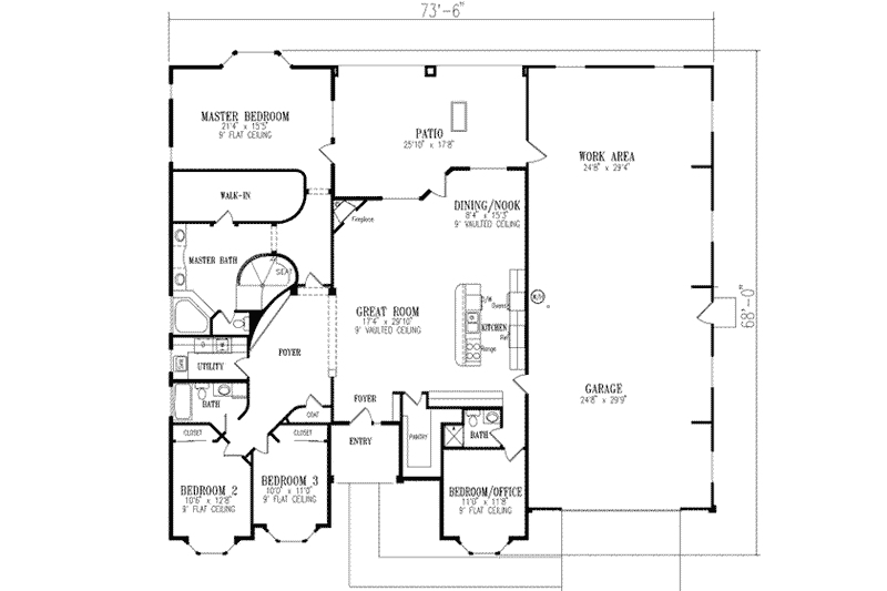 Dream House Plan - Floor Plan - Main Floor for Adobe / Southwestern House Plan #1-601 - 4 bed, 3 bath