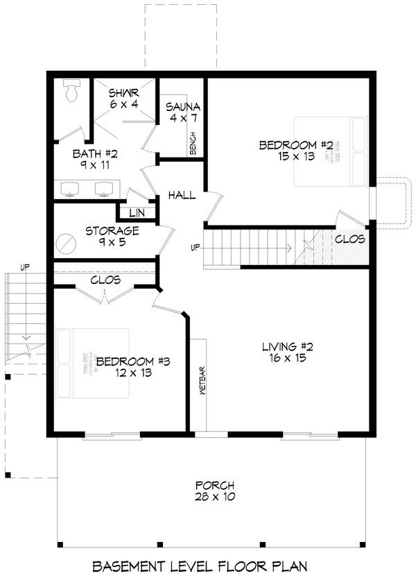 Contemporary Floor Plan - Lower Floor Plan #932-1021