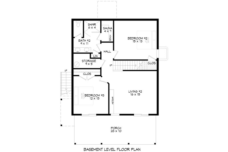 House Design - Floor Plan - Lower Floor for Contemporary House Plan #932-1021 - 3 bed, 2 bath