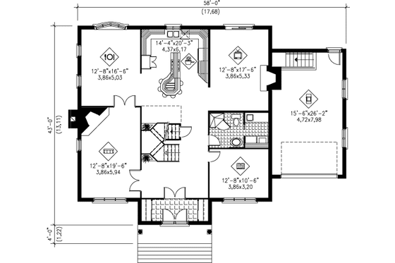 Floor Plan - Main Floor for European House Plan #25-2250 - 4 bed, 3 bath