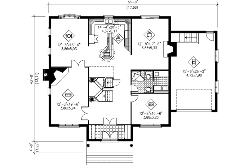 Home Plan - Floor Plan - Main Floor for European House Plan #25-2250 - 4 bed, 3 bath