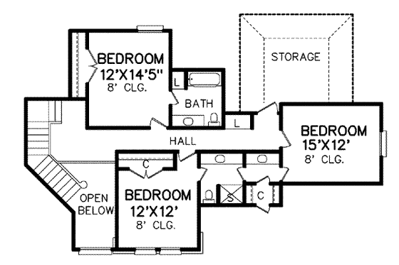 Floor Plan - Upper Floor for Traditional House Plan #65-427 - 4 bed, 4 bath