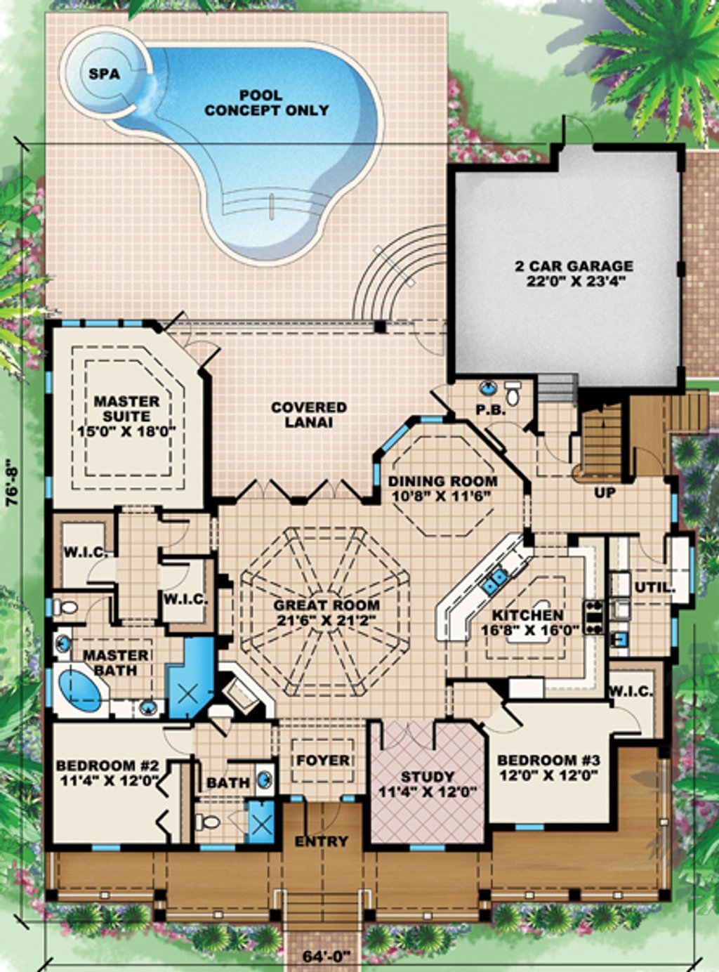 Beach Style House Plan - 4 Beds 3.5 Baths 3020 Sq/Ft Plan #27-446 ...