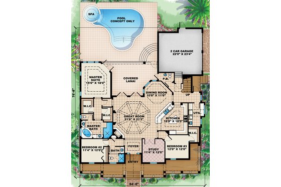 Floor Plan - Main Floor for Beach House Plan #27-446 - 4 bed, 3.5 bath