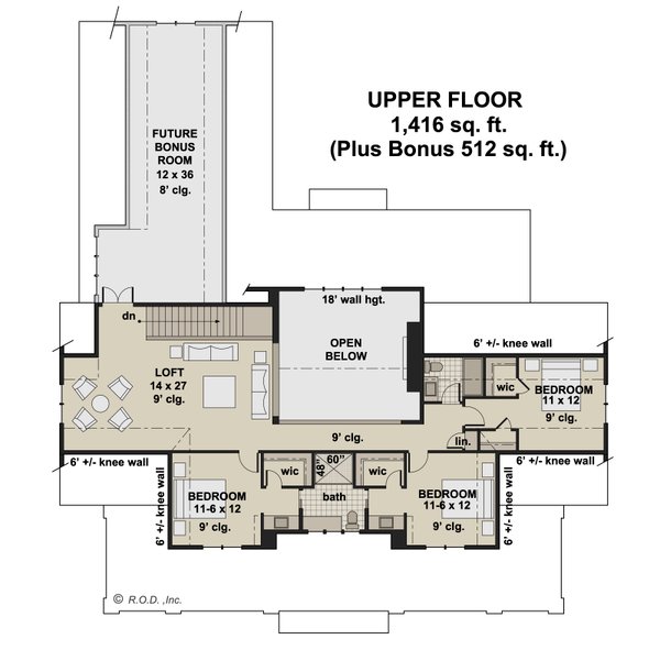 Farmhouse Floor Plan - Upper Floor Plan #51-1242